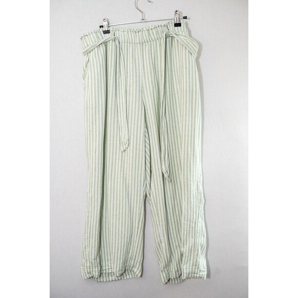 LOFT Petite LP green white striped linen pants wide leg - Picture 1 of 7
